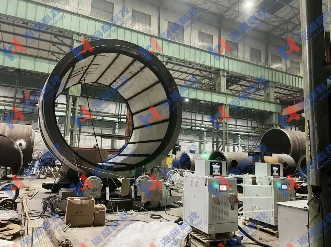 直徑5米壁厚300mm鉻鉬鋼壓力容器筒體環(huán)縫、接管與殼體對接焊縫熱處理